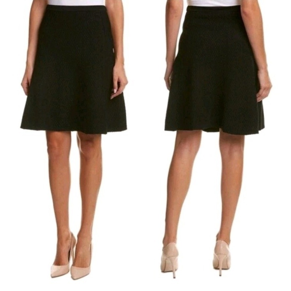 Cabi Black Textured Fit & Flare Knee Length Classic Office Skirt Size Small